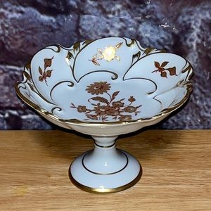 Vintage PM Germany Porcelain Pedestal Centerpiece Bowl Gold Gilt Red Floral Dish